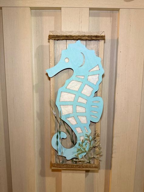 6 NEW Shore Living Dollar Tree DIYS! Coastal Beach Decor Dollar Tree Seahorse, Dollar Tree Coastal Decor, Dollar Tree Nautical Diy, Mermaids On Wood, Seahorse Painting, Beach 2024, Starfish Painting, Dollar Tree Diys, Beachy Stuff