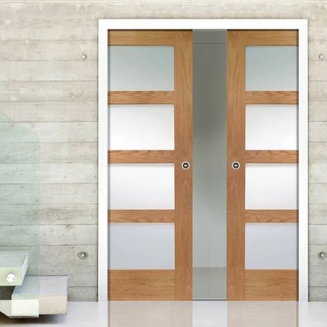 Oak Pocket Doors – Page 20 Oak Doors With Glass, Shaker Interior Doors, Glass Interior Doors, Double Pocket Door, Double Pocket Doors, Frosted Glass Interior Doors, Bi Fold Doors, Doors Bedroom, Pocket Door Frame