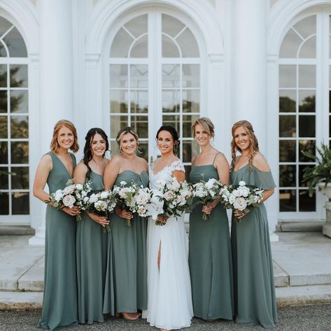 Sea Glass Bridesmaid Dresses Real Weddings | Birdy Grey Birdy Grey Sea Glass Bridesmaid, Sea Glass Bridesmaid Dresses, Sea Glass Bridesmaid, Grey Wedding Theme, Grey Weddings, Sea Glass Wedding, Sage Bridesmaid Dresses, Grey Bridesmaids, Boho Beach Wedding