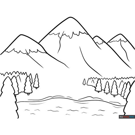 Free Mountains Coloring Page for Kids Landscape Coloring Pages, Forest Coloring Pages, Easy Drawing Guides, Easy Landscape, Cartoon Trees, Drawing Guides, Mountain Drawing, Kid Coloring Page, Coloring Ideas