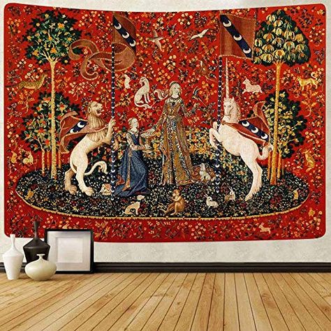 Medieval Lady, Unicorn Tapestry, Large Tapestry, Medieval Tapestry, Large Tapestries, Grand Art Mural, Woven Wall Art, College Dorm Decorations, Tapestry Wall Art