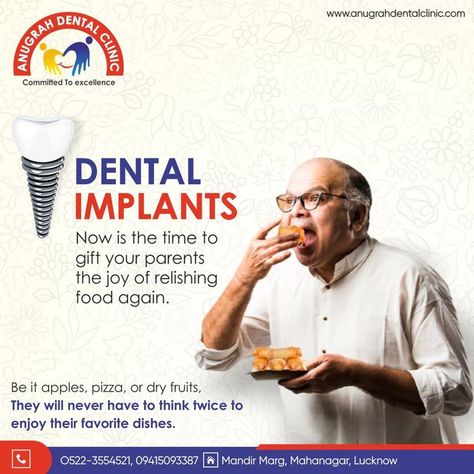 DENTAL IMPLANTS! . . . . #dental #dentalclinic #dentalimplants #implants #dentalproblems #treatments #anugrahdentalclinic #BestDentalClinic #drsaurabhbhalla #orthodontist #ceramicbraces #smilemakeover #invisalign #aligners #drrashimalikbhalla #pedodontist #kidsteethmatter #lucknowdental #GumDiseaseTreatment #scalingandpolishing #rootcanaltreatment #implantdentistry #prostheticdentistry #completedentures #cosmeticdentistry #veeners #surgicaldentistry #impaction #attitudeofgratitude🙏 Dentistry Quotes, Implants Dental, Dental Advertising, Dental Social Media, Invisalign Aligners, Dental Posters, Kids Teeth, Implant Dentistry, Smile Makeover