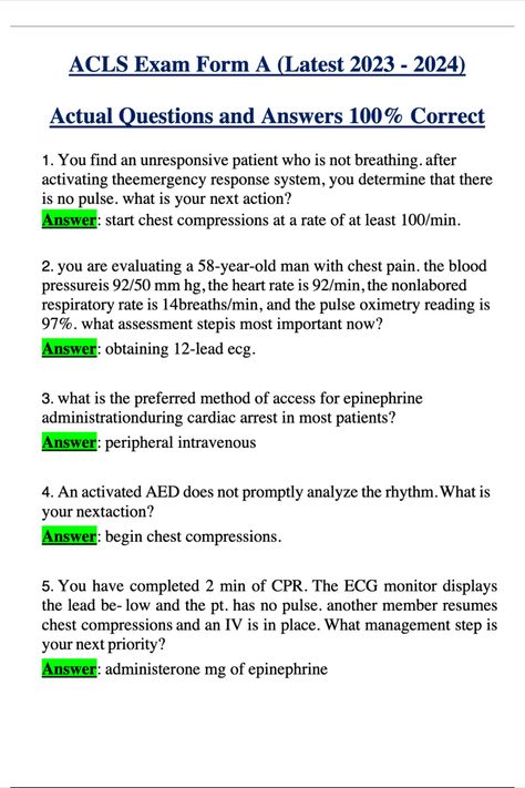 ACLS Exam Form A (Latest 2023 - 2024) Actual Questions and Answers 100% Correct Acls Study Guide, Surgical Assistant, Acls Test, Pulse Oximetry, Nurse Study, Nclex Study Guide, Nursing Life, Nclex Study, Nursing Exam