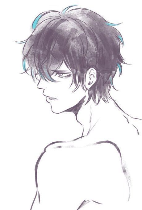 Anime Guy Side Profile Reference, Male Side Hair Drawing, Ponytail Drawing Side View, Male Hair Reference Side View, Hair Drawing 3/4 View, Anime Hair Reference Side View, Boy Hair Drawing Side View, Side View Drawing Boy, Anime Guy Side View