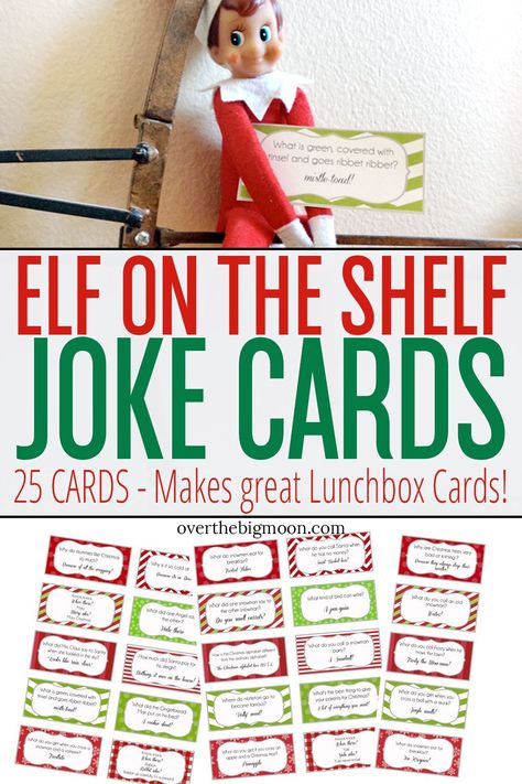 Elf on the Shelf Printable Joke Cards - Over the Big Moon Elf On The Shelves, Lunchbox Cards, Lunchbox Jokes, Awesome Elf On The Shelf Ideas, The Elf On The Shelf, Elf Antics, Elf Fun, Christmas Preparation, Religious Christmas