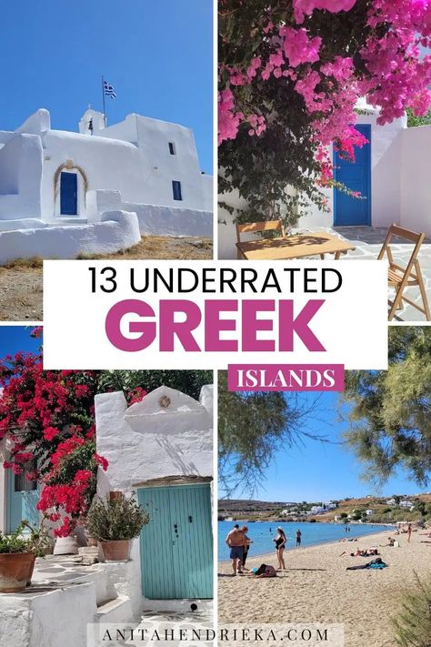 Pin with four images related ot Greek islands and text reading "13 Underrated Greek Islands" in the middle Greece Culture, Greek Islands Vacation, Places To Visit In Greece, Mediterranean Culture, Greek Islands To Visit, Best Greek Islands, Places In Greece, Trip To Greece, Greece Italy