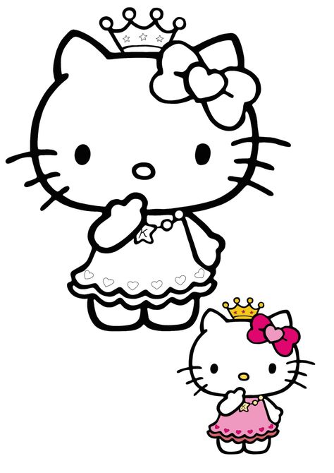 Hello Kitty Princess Coloring Pages - 2 Free Coloring Sheets (2020) Coloring Hello Kitty, Drawing Sheets For Kids, Princess Coloring Pages For Kids, Hello Kitty Princess, Princess Coloring Sheets, Kitty Coloring Pages, Hello Kitty Colouring Pages, Princess Kitty, Disney Princess Coloring Pages