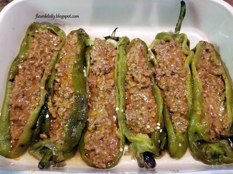 Fleur de Lolly: Baked Beef Chile Rellenos Chili Relleno With Ground Beef, Chile Relleno Tacos, Stuffed Chili Relleno Recipe Ground Beef, Baked Beef Chiles Rellenos Casserole, Chilles Rellenos Recipe, Baked Chili Relleno Recipe, Crispy Chili Relleno Recipe, Relleno Recipes, Chili Relleno Recipe