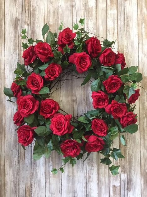 Rose Wreaths, Artificial Flower Wreath, Fresh Flower Arrangement, Red Rose Wreath, Wreath For Door, Red Roses Wallpaper, Abs Exercises, Door Wreaths Diy, Wreaths Ideas