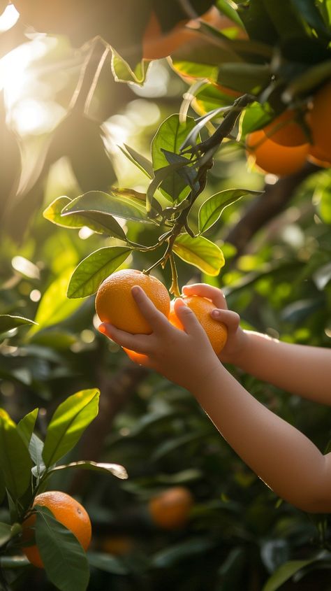 Harvesting Juicy Orange: A person carefully picks a ripe, juicy orange from a lush tree on a sunny day. #orange #hands #sunlight #harvest #fruit #juicy #ripe #nature #aiart #aiphoto #stockcake https://ayr.app/l/CuWP Harvest Photoshoot, Orange Picking, Villa Photoshoot, Harvest Fruit, Tangerine Tree, Juicy Orange, Photoshoot Moodboard, Hello Fresh, Orange Tree