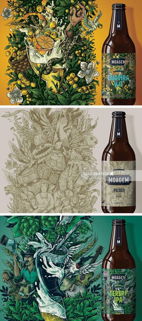 Moagem Brewery Beer packaging illustration Hops Illustration Beer, Beer Packaging Illustration, Brewery Mural Art, Beer Mural Art, Brewery Illustration, Beer Mural, Brewery Mural, Brewery Aesthetic, Tap Ideas