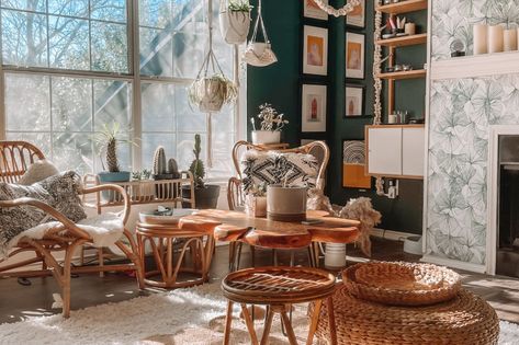 Cesi Kohen Cemare Studio Austin House Photos | Apartment Therapy Austin House, French Coastal, Monochrome Decor, Green Accent Walls, Hanging Rattan, Dark Green Walls, Board And Batten Wall, House Photos, Austin Homes