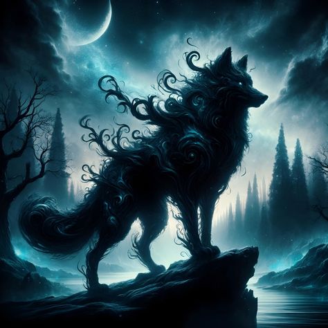 Drawing Monsters, Wolf Art Fantasy, Delta Art, Teen Wolf Art, Moon Stars Art, Shadow Wolf, Mystical Wolf, Black Drawing, Yin Yang Art