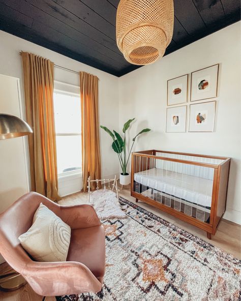 Sloan Crib Nursery, Dramatic Nursery, Nursery Ideas Eclectic, Modern Eclectic Nursery, Nursery Natural Earthy, 70s Inspired Nursery, Non Traditional Nursery, Cb2 Nursery, Walnut Nursery Furniture