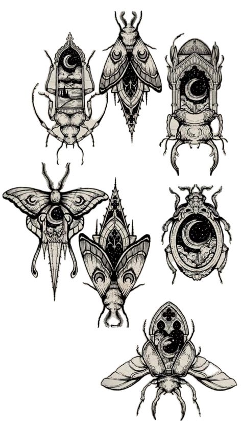 Cabinet Of Curiosities Tattoo, June Bug Tattoo Design, Insects Tattoo Design, Illustrative Tattoo Style Drawings, Traditional Scarab Tattoo, Moth Flash Tattoo, Bug Tattoo Flash, Moth Forearm Tattoo, Beetles Tattoo