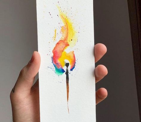 Watercolor Flame Tattoo, Match Burning Tattoo, Match Drawing Burning, Blue Fire Tattoo, Match Stick Painting, Candle Flame Tattoo, Watercolor Flames, Burning Match Tattoo, Match Tattoo Fire