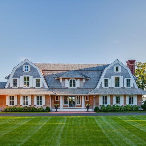 Cape Cod Mansion, Gambrel House, Shingle Style Architecture, Heights House, Gambrel Style, Entry Porch, Front Facade, Gambrel Roof, Cape Cod House