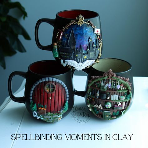 Our polymer clay mugs bring your favorite stories to life, evoking a sense of nostalgia and wonder. Polymer Clay Mugs, Moebius Artist, Clay Box, Antique Phone, Polymer Clay Gifts, Art Journal Cover, Clay Cup, Mixed Media Art Canvas, Cozy Mornings