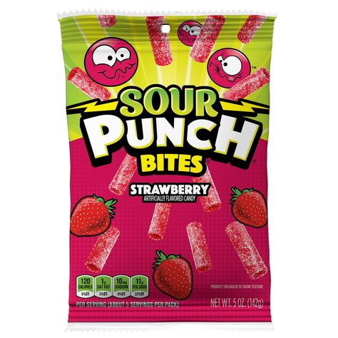 Arrives by Mon, Dec 18 Buy Sour Punch Bites, Strawberry Chewy Fruit Flavored Candy, 5oz Bag at Walmart.com Sour Punch Bites, Sour Punch Straws, Strawberry Bites, Sour Punch, Licorice Candy, Strawberry Candy, Tartaric Acid, Strawberry Flavor, Candy Packaging