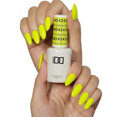 Yellow Dnd Gel Polish, Dnd Lemon Juice Nails, Dnd Neon Gel Polish, Lemon Juice Nails, Dnd Swatches, Dnd Colors, Dnd Nails, Nails Dnd, Neon Gel Polish