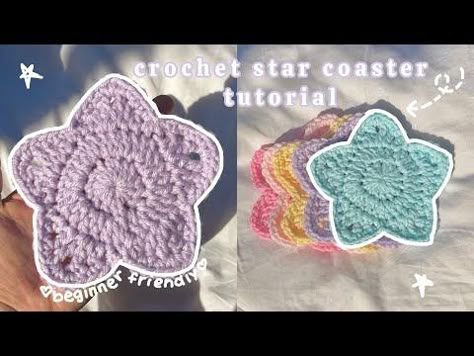 Beginner friendly ⋆˚☆˖° ✨crochet star coaster tutorial ⭐️ ⋆˚☆˖° - YouTube How To Crochet A Coaster, Star Coaster Crochet Pattern, Crochet Star Coaster, Purple Crochet Ideas, Crochet Coaster Pattern Free, Cute Crochet Coasters, Crochet Crocodile Stitch Pattern, Crochet Coaster Patterns, Market Crochet