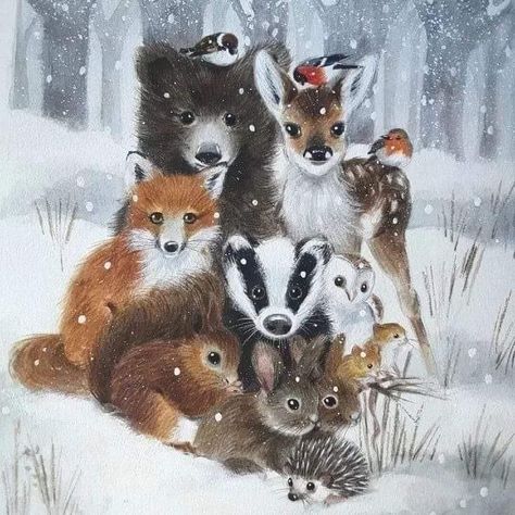 Winter Animals Illustration, Forest Animals Illustration, Holiday Iphone Wallpaper, Christmas Critters, Advent Box, Vegan Art, Cute Fantasy Creatures, Winter Animals, Dessin Adorable