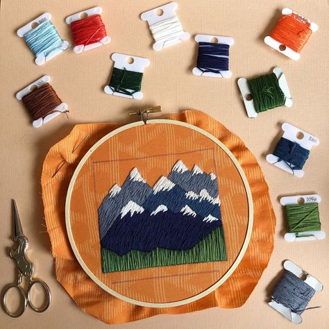 Mountains ✅ Grassy field ✅ Now it’s time to add in the tulips! ⠀ ⠀ I can’t wait to see how Pattern Club members make this design their… Pnw Embroidery, Pnw Mountains, Mountain Landscape Design, Diy Embroidery Crafts, Dmc Embroidery, Spring Family, Contemporary Embroidery, Dmc Embroidery Floss, Color Guide