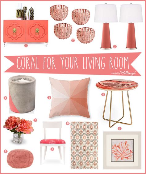 Living Coral Aesthetic, Coral Accents Living Room, Coral Decorating Ideas Living Room, Coral Living Room Decor, Coral Room Decor, Color Room Decor, Coral Aesthetic, Coral Living Rooms, Coral Room