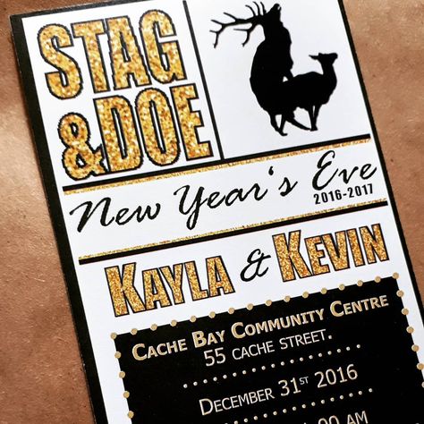 Stag and Doe tickets are fun to design. I have even more fun when the bride and groom have a great sense of humor. Check out this  funny… Stag And Doe, Ticket Design, Eve Parties, New Years Eve Party, New Years Eve, More Fun, Stationery Design, Novelty Sign, Stationery