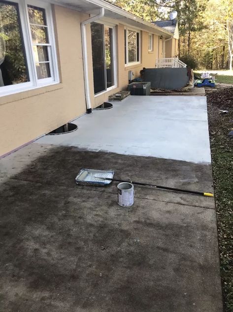 Concrete Patio Facelift | Hometalk Diy Patio Makeover, Easy Diy Patio, Diy Concrete Patio, Concrete Cleaner, Concrete Stain Patio, Craftsman Style Doors, Old Concrete, Concrete Patio Makeover, Concrete Sealer