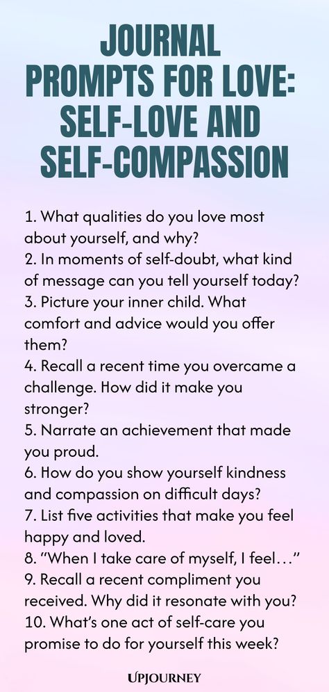 Discover a collection of thoughtful journal prompts to cultivate self-love and self-compassion. Dive deeper into your own journey of understanding and acceptance with these prompts that encourage reflection and growth. Begin your exploration today and embrace the power of loving yourself unconditionally. Self Love Journaling Prompts, Journal Prompts For Acceptance, Accepting Love, Journal Prompts For Knowing Yourself, Self Realization Journal Prompts, 25 Deep Self Love Journal Prompts, Self Love And Confidence Journal Prompts, Mindfulness Journal Prompts, Journal Questions