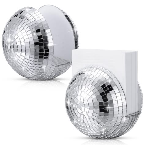 PRICES MAY VARY. Pack Include: you will get 2 disco ball napkin holders feature a classic disco ball design with mirror wrapped around the sphere; When sunlight or party lights hit these napkin holders, they produce a cool and dazzling light show; Tips: the sequins of the disco ball napkin holder are hand pasted and may fall off during transportation; You can use glue to stick the sequins back on Quality Material: the mirror disco ball napkin dispenser is handcrafted out of foam on the inside an 70 Disco Party Decorations, Disco Party Decorations Table, Backyard Disco Party, Disco Ball Engagement Party, Disco Napkins, Disco Glam Party Decorations, Disco Balls Decor, Disco Ball Design, Disco Ball Decorations