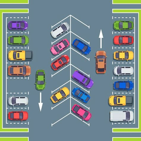 City parking top view. park spaces for c... | Premium Vector #Freepik #vector #car-park #car-parking #parking #car-traffic Car Parking Design, Car Park Design, Parking Plan, Car Top View, Car Porch Design, Parking Lot Architecture, Low Poly Car, Cars Illustration, معرض فني