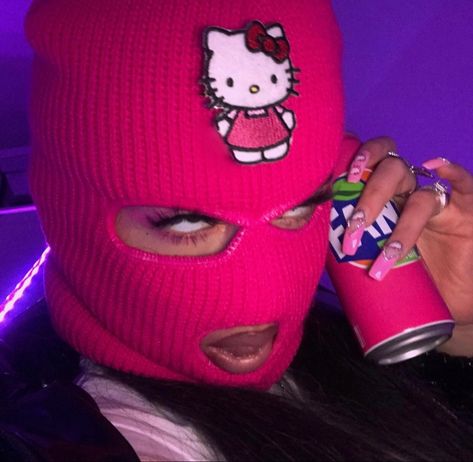 Pink Hello Ski Mask Baddie looks and vibes with long pink coffin-shaped pink hello kitty nails e-girl aesthetic Instagram Inspiration and makeup goals summer trendy nails #nails #hellokitty #pink Aesthetic Vintage Bedroom, Gang Aesthetic, Thug Girl, Mask Aesthetic, E Girl Aesthetic, Girl Gang Aesthetic, Flipagram Instagram, Gangster Girl, Bad Girl Wallpaper