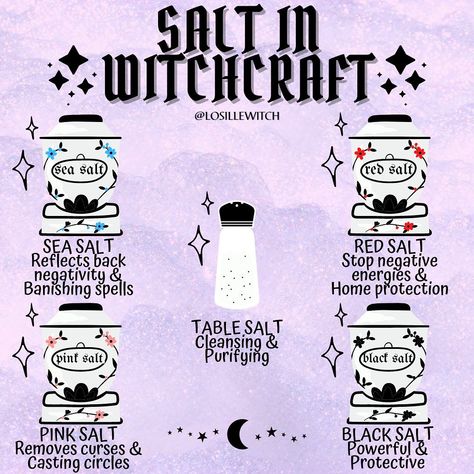 Losille’s Coven 🔮✨ on Instagram: “SALT IN WITCHCRAFT 🧂✨ There are so many different types of salt! 🔮✨ ✮ Natural salts are a must for any altar during ritual and spell work…” Salt In Witchcraft, Types Of Salt, Banishing Spell, Glume Harry Potter, Wiccan Magic, Witch Spirituality, Magic Spell Book, Grimoire Book, Wiccan Spell Book