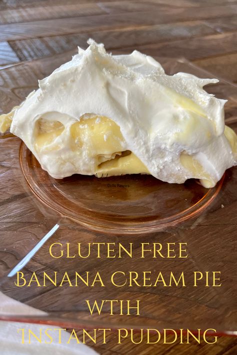 Gluten Free Banana Cream Pie with Instant Pudding is rich, indulgent and silky. Full of banana flavor and fluffy cool whip make this the ultimate recipe. Get ready for delicious banana flavor in every bite. Gluten Free Pudding Pie, Almond Milk Banana Pudding, Banana Dessert Gluten Free, Banana Pudding Dairy Free, Sugar Free Banana Cream Pie, Sugar Free Banana Pudding, Gluten Free Banana Cream Pie Recipes, Dairy Free Banana Cream Pie, Lactose Free Banana Pudding