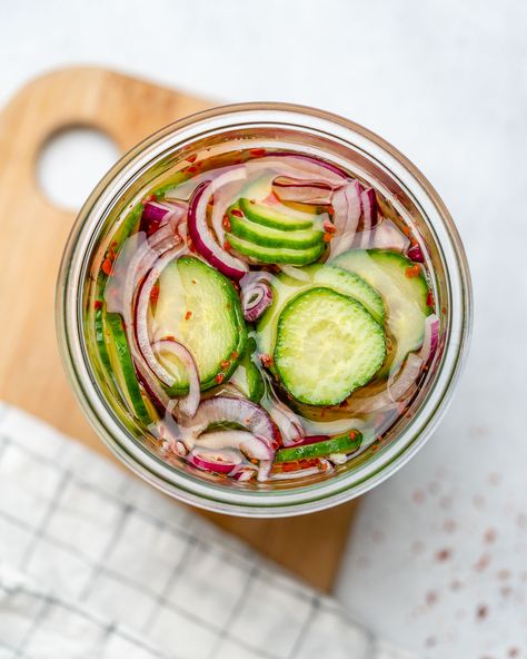 Quick-Pickled Cucumber Salad Pickled Cucumber Salad, Quick Pickled Cucumbers, Cucumbers And Onions, Homemade Pickles, Cucumber Recipes Salad, Clean Food Crush, Food Crush, Pickled Veggies, Pickling Cucumbers