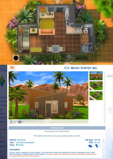 32 tile starter home just under 11k, designed for Oasis Springs. Search @wonderlandinn to find it in the gallery! #sims4 #oasissprings #sims4inspo #sims4build Homes Sims 4, Starter Homes, Oasis Springs, Starter Home, Sims 4 Build, The Gallery, Find It, Sims 4, Oasis