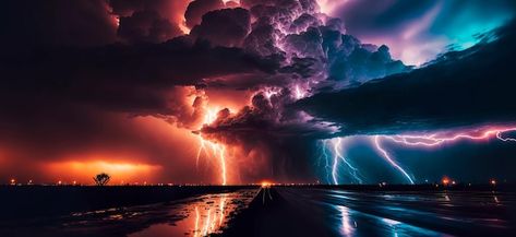 Severe weather with heavy lightning nigh... | Premium Photo #Freepik #photo #thunderstorm #thunder-storm #storm #thunder-background Anime Thunderstorm, Thunder Background, Fairytale Village, Dual Monitor Wallpaper, Thunder Storm, Thunder And Lightning, Hd Picture, Severe Weather, Firefly