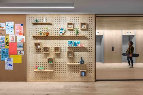 Urbanworks Project Management and Development | Urbanworks - Urbanworks - Zendesk HQ Peg Wall, Pegboard Display, Working Wall, Creative Office Space, Window Display Design, Environmental Design, Office Setup, Real Estate Development, Office Walls