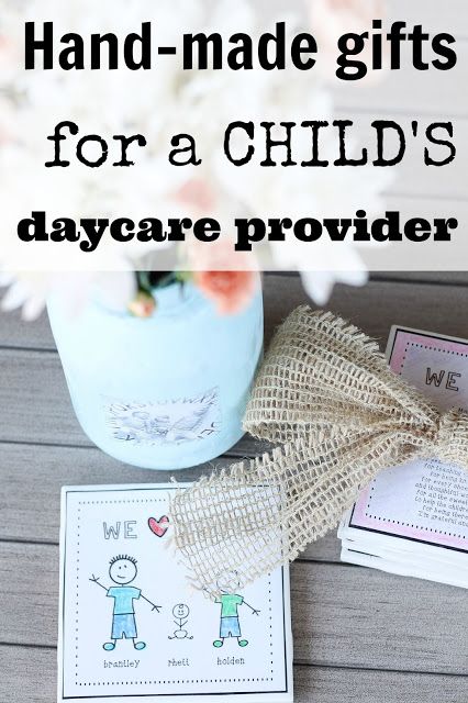 Hand-made gifts for a child's daycare provider Daycare Retirement Gift, Gift For Daycare Provider Goodbye, Babysitter Gifts Goodbye, Daycare Provider Appreciation Gifts, Daycare Goodbye Gifts For Teacher, Daycare Gifts Goodbye, Daycare Worker Gifts, Last Day Of Daycare Gift For Provider, Gifts For Daycare Provider Goodbye