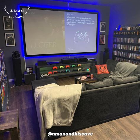 Man Cave Gaming Room Ideas, Gamer Man Cave Ideas, Game Room Basement Man Caves, Man Cave Ideas Gamer, Home Man Cave Ideas, Man Game Room Ideas, Video Game Man Cave, Dream Basement Game Room, Man Cave Ideas Room Small Gaming