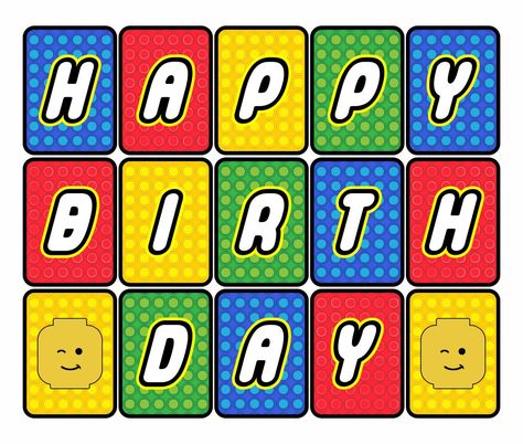 Happy Birthday LEGO Banner Printable Free Lego Birthday Printables, Lego Happy Birthday Cake Topper, Lego Name Tags Free Printable, Lego Happy Birthday Banner, Lego Birthday Banner Printable Free, Lego Stickers Printable, Lego Cake Topper Printable, Lego Happy Birthday, Font Happy Birthday