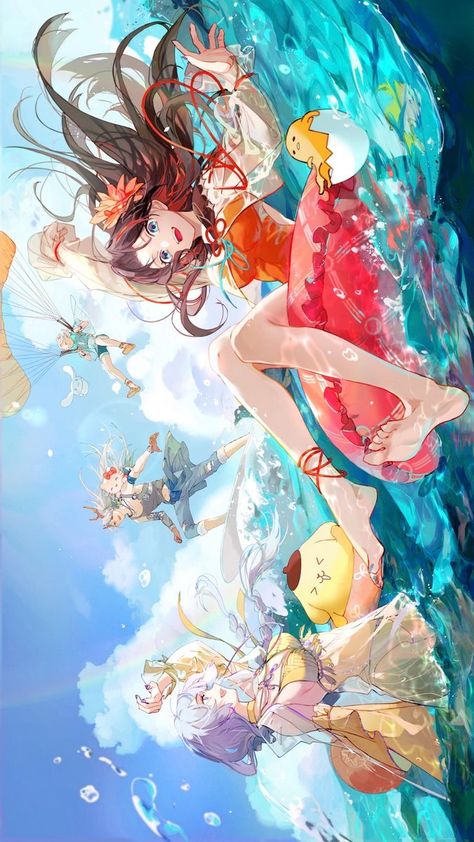 Illustration Art Summer, Summer Anime Art, Anime Beach Art, Summer Illustration Art, Granblue Fantasy Art, Beach Episode, Summer Illustrations, Arte Aries, Summer Friday