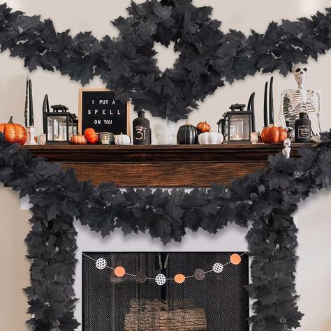 PRICES MAY VARY. Unique Black Halloween Garland Decor: Mystery black fall autumn garland with vivid maple shapes and texture, fall Halloween decorations for home makes a great blend of classic fall element and Halloween festival, meets all your needs of coming fall Halloween home room decor indoor! Valuable 2 Packs Fall Leaves Garland: Denser textured Halloween garland for mantle, 2pcs 5.8ft, 11.6ft in total. Cover your needs of 6ft Halloween mantle decor fireplace garland, 12ft door decor, even Fall Leaves Garland, Garland Leaves, Black Garland, Garland For Mantle, Fake Vines, Fall Maple Leaves, Halloween Mantle Decor, Friendsgiving Decorations, Fall Decorations For Home