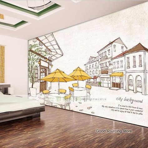 city building photo wallpaper for coffee shop living room Cityscape Mural, Coffee Shop Living Room, Mural Cafe, Tv Backdrop, Office Mural, Office Wall Design, Building Photo, Modern Mural, Warehouse Design