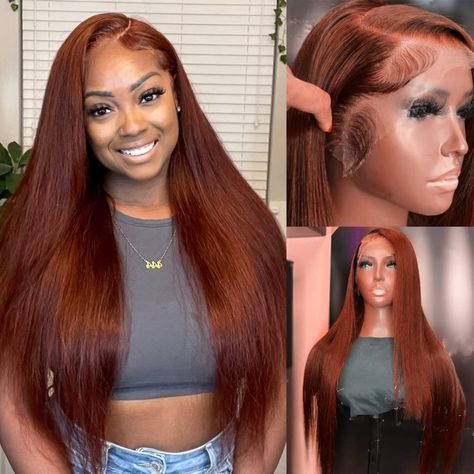 PRICES MAY VARY. 【26Inch 33B Straight Human Hair Wig Quality】❤️: Reddish brown straight human hair lace front wigs is made of 100% human hair, natural hairline pre plucked baby hair, 10A grade high quality Brazilian human hair. 180% density fullness moderate, soft, smooth, shiny, no tangling or shedding, no smell, comfortable for skin, natural, no glue, stylish 【13x6 Reddish Brown Front Lace Wig Human Hair Lace Size】❤️: Reddish brown front straight human hair using 13x6 HD lace that provides ear Hair Copper Red, Auburn Wigs, Copper Brown Hair, Lace Frontal Bob, Straight Human Hair Wig, Short Lace Front Wigs, Half Ponytail, Ginger Hair Color, Straight Wigs