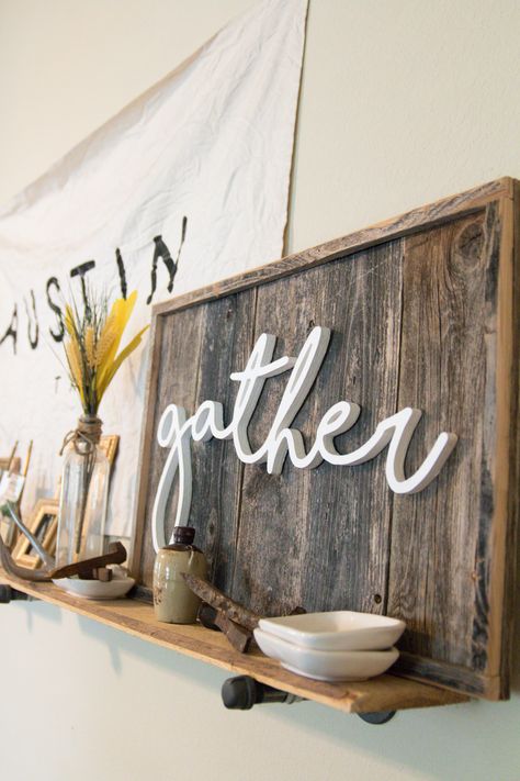 Gather Sign Dining Room, Gather Signs, White Kitchen Wood Floors, Brown Walls Living Room, Saturday Ideas, Gather Wood Sign, Fall Farmhouse Decor, Ocean Themed Bedroom, Living Room Floor Plans