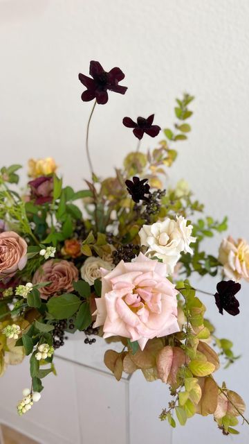 Cosmos Centerpiece, Brown Lisianthus, Autumn Eucalyptus, Privet Berry, Cappuccino Rose, Privet Berries, Lake Flowers, Alter Flowers, Pink Cosmos