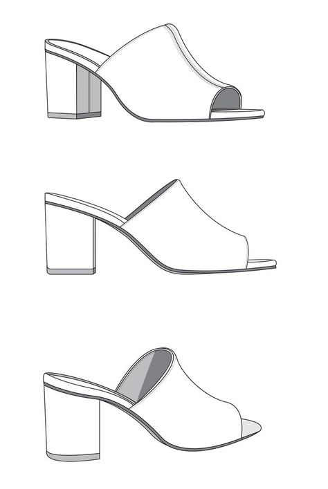 Shoes Sketching, How To Draw Heels, Technical Flats, Fashion Illustration Shoes, Shoe Sketches, Flat Sketches, Shoe Design Sketches, Shoes Drawing, Fashion Design Portfolio